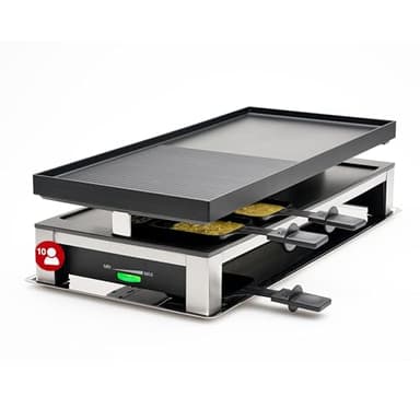 Solis 3-in-1 Combi Grill – Elektro Tischgrill mit Raclette, Grill & Crêpe-Funktion, für bis zu 10 Personen, 53x24 cm Antihaft-Grillplatte, Thermostat, inkl. Pfännchen & Schaber, PFAS-frei