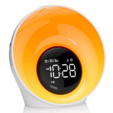 Tageslichtwecker Lichtwecker Sonnenaufgang, Wake Up Light mit Wecker Digital, Nachttischlampe Dimmbar mit Doppelalarm und Snooze, White Noise Machine mit 30 Einschlafmusik, 16 Helligkeit, 14 Farblicht