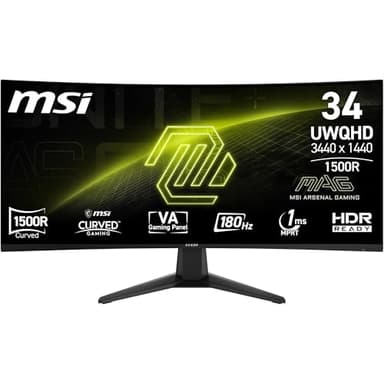 MSI MAG 346CQ 34-Zoll UWQHD Curved Gaming Monitor, 3440 x 1440, 1500R, VA, 180Hz, 1ms, HDR Ready, Eye Care, HDMI 2.0b, DP 1.4a, Frame-Less Design, Neigbar, Vesa kombatibel, Schwarz