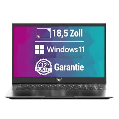 DN 18,5 Zoll Full HD Gaming Laptop Notebook, Intel Twin Lake N150 (4C/4T, bis zu 4X 3,6GHz), 16GB DDR4 512GB M.2 SSD mit Windows 11 Pro | HDMI | USB Type-C | WiFi | BT 5.0 | Alder Lake Grafik