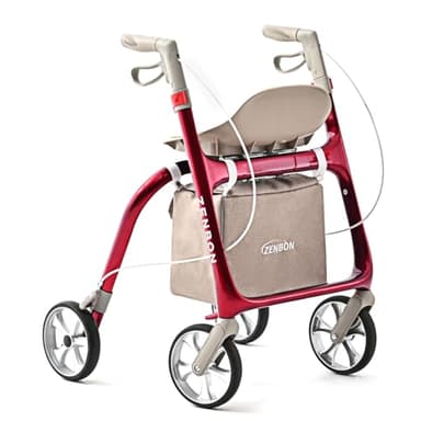 Rollator Carbon Faltbarer mit Sitz: Premium Leichtgewichtrollator für Senioren aus Kohlefaser - Rollatoren für Senioren Klappbar mit 20cm Reifen - Ideal für Innen Außen