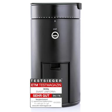 Wilfa SVART UNIFORM+ Elektrische Kaffeemühle I 41 Mahlgrade I 58mm Edelstahl-Flachmahlkopf I inkl. Waage I Timer & Auto-Stopp I Antistatischer Behälter I App-Steuerung I WSFBS-200B (schwarz)