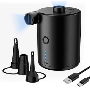 Elektrische Luftpumpe, 4000mAh Akku Pumpe mit 3 Düsen,Wiederaufladbare Luftpumpe,Schnellem Aufblasen/Entleeren für Camping,Luftmatratze,Schlauchboot,Planschbecken,Aufblasbare,Schwimmring (Schwarz)