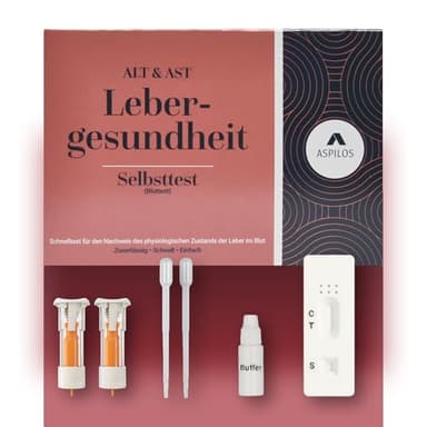 ASPILOS Lebergesundheit (AST&ALT) Selbsttest - Schnelle Ergebnisse für Zuhause - Zuverlässig & Präzise - Medizinische Tests mit Labor-Qualität
