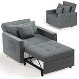 YODOLLA 192cm schlafsessel, 3-in-1 Schlaferstuhl, Ausziehbar Schlaferstuhl mit Bettfunktion, Schlafsofa mit Seitentasche und Regulierbarer Rückenlehne für Gästezimmer & kleine Wohnung, Dunkelgrau