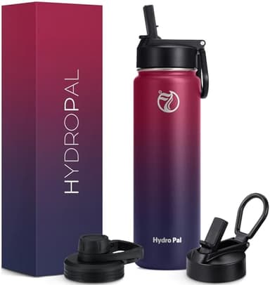HydroPal Edelstahl Trinkflasche - 500/750ml/ 1L/1.2L/1.9L, BPA-Frei, Kohlensäure geeignet, Isolierte flasche mit Strohhalm & 2 Deckel