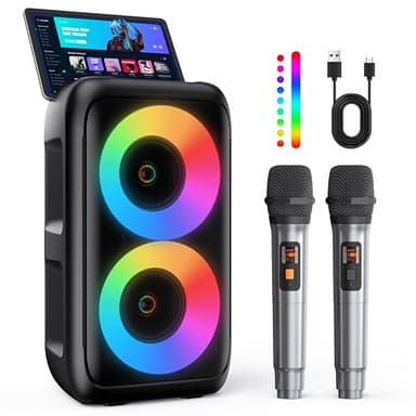 HEEBUKE Karaoke Maschine, Karaoke Anlage Mit 2 Mikrofonen, Tragbare Karaoke Maschine Mit 2 Drahtlosen Mikrofone, Bluetooth Lautsprecher Box Für Erwachsene, Karaoke-Mikrofon2, PA-Systeme