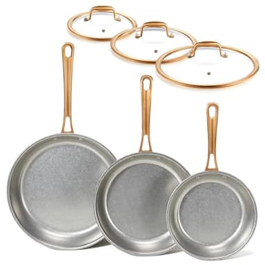 KOKHUB Edelstahl Pfannenset 3-teiliges, 20/24/28 cm Bratpfannen Set Induktion mit Deckel, PFOA/PTFE/PFAS-frei, Retro Unbeschichtete Edelstahlpfanne für alle Herdarten, Backofenfest