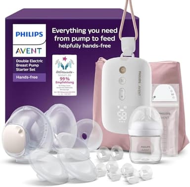 Philips AVENT Hands-Free-Milchpumpen-Starter-Set, Motor in Krankenhausqualität, spiegelt den Trinkrhythmus des Babys wider, bis zu 85 Pumpbewegungen pro Minute, Modell SCD553/11