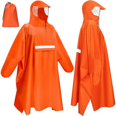 Faneam Regenponcho Herren Damen Wasserdichter Regenponcho für Fahrrad Wiederverwendbar Regen Poncho mit Reflektierenden Streifen Leichtes Regencape für Radfahren, Wandern, Angeln(Orange)