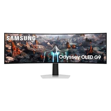 Samsung Odyssey OLED G93SC Curved Gaming Monitor, 49 Zoll, OLED-Panel, 5.120 x 1.440 Pixel, Freesync Premium Pro, Bildwiederholrate 240 Hz, Reaktionszeit 0,03 ms (G/G), Bildschirmkrümmung 1.800R