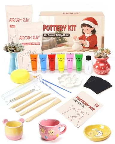 cyctravel Töpferset, Töpferset für Zuhause Enthält 1 kg No Bake Ton, Ton Glasur Ohne Brennen,Geeignet für die Herstellung Verschiedener Kreativer Dekorationen, Ton Set Geeignet für Anfänger