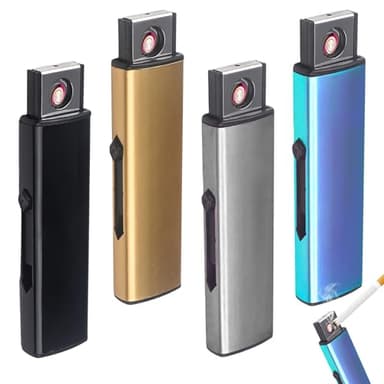 LEKEFETO 4 Stück Sturmfeuerzeug Elektronisches Feuerzeug: Winddicht Elektrisch Feuerzeug mit USB-Anschluss, Doppelseitige Zündung Flammenloses Sturmfeuerzeug, USB Feuerzeuge Wiederaufladbar, Ohne Gas