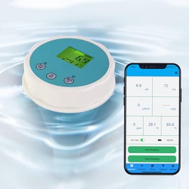 6-in-1 Wassertester mit Bluetooth & Datenspeicherung Schwimmbad-Wasserqualitätsmesser für Chlor, pH, EC (Leitfähigkeit), ORP, Salzgehalt & Temperatur, inkl. Smart-App für Pool, Hydroponik & Aquarien