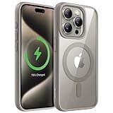 JETech Magnetisch Hülle für iPhone 15 Pro 6,1 Zoll Kompatibel mit MagSafe, Stoßfeste Stoßstange Handyhülle, Solid Farbe Matte TPU Rahmen, Anti-Kratzer Transparent Rückseite (Titan Natur)