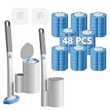 Einweg-Toilettenbürste,2er Set verlängertem Griff und Halter-Set WC-Bürsten,Klobürste mit 48 Stück Reiniger Nachfüllungen für Badezimmerreinigung,Waschbecken,Badewanne,Boden - Blau (Ocean Fresh Duft)