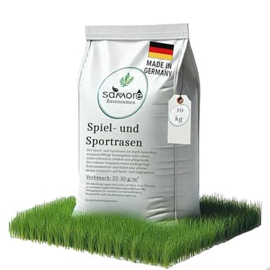 10 kg Rasensamen Sport und Spiel | schnellkeimend |reicht für 400m² Rasen | robust|tiefgrün | ideal für Neuansaat, Nachsaat, Rasensaat Grassamen | trockenresistent | dürreresistent - Made in Germany