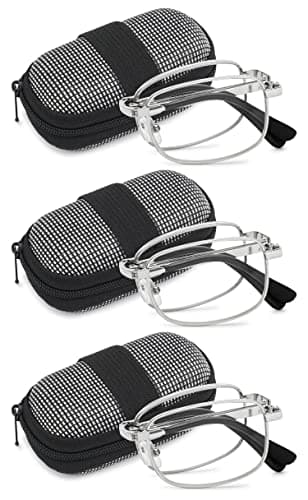 VEVESMUNDO Herren Lesebrille Faltbare Klappbare Zusammenklappbar Metall Faltbrille Klappbrille (+1.5, 3 Stück Silber)