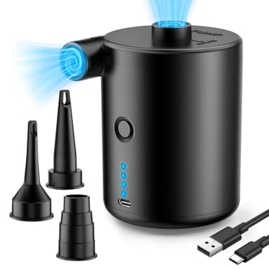 BOSONER Elektrische Luftpumpe Akku Pumpe: 4000mAh Wiederaufladbare Mini Luftpumpe Elektrisch mit 3 Luftdüse - Schnell Inflator Aufblasen für Schlauchboot Planschbecken Aufblasbare Pool Luftmatratze