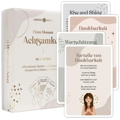 LEBENSKOMPASS 40 Achtsamkeitskarten Mindfulness & Attention - Positive Affirmationen, Übungen, Glückskarten & Spruchkarten - Affirmationskarten für Erwachsene als Achtsamkeit Geschenk