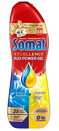 Somat Excellence Duo Power Gel (58 Spülgänge) Spülmittel für den Geschirrreiniger mit Duo-Formel für bis zu 2x mehr Glanz & sofortige Tiefenreinigung, Zitrone & Limette