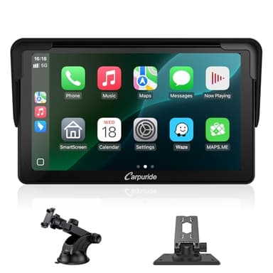 Carpuride Carplay Screen, Tragbares Kabelloses Carplay und Android-Auto, 7 Zoll 1080P HD-Touchscreen-Radio mit BT 5.0, Spiegel-Link-Unterstützung, LKW, Wohnmobil, Armaturenbrett-Halterung