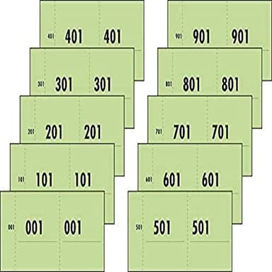 SIGEL 76153 Nummernblock grün, 1000 Bons (fortlaufend nummerierte Blöcke von 1 bis 1000, 10,5 x 5,3cm), aus Recyclingpapier, gesamt 10 Blocks, Wertmarken, Essensmarken, Garderobennummern