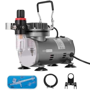 VIVOHOME Airbrush Set mit Kompressor 1/5 PS Leistungsstarker Luftstrom Luftdruck inkl. Double Action Airbrush Pistole mit Halterung und Zubehör für Einsteiger Profis Kunst Tattoo Nail