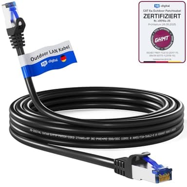 HB-DIGITAL 10m CAT 6a Outdoor LAN Kabel Netzwerkkabel Patchkabel IP66 - GHMT Zertifiziert - RJ45 Ethernet S/FTP PiMF 10 Gbit/s AWG 27/7 für Außen- & Innenbereich wasserdicht - Schwarz