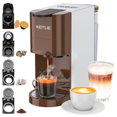 KOTLIE Kaffeemaschine, 4-in-1-Kaffeemaschine für NES/DG/Kaffeepulver/ESE(44mm),19 Bar,800ml