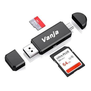 Vanja SD Kartenleser, USB-A & Micro-USB Port Kartenlesegerät Micro SD Adapter | Unterstütz SD, SDHC, SDXC, microSD, microSDHC, microSDXC | für PC, Laptop, ältere Smartphones usw.