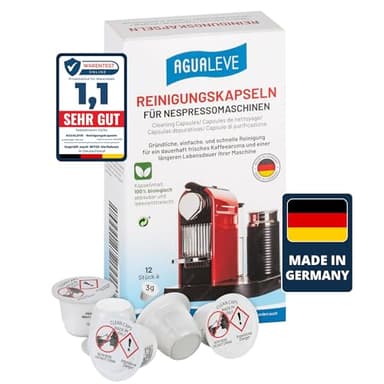 AGUALEVE® Nespresso Reinigungskapseln 12 Stück **NEU** | für alle Nespresso Maschinen bis auf Vertuo-Linie geeignet | Markenqualität Made in Germany | 360° Reinigungsformel