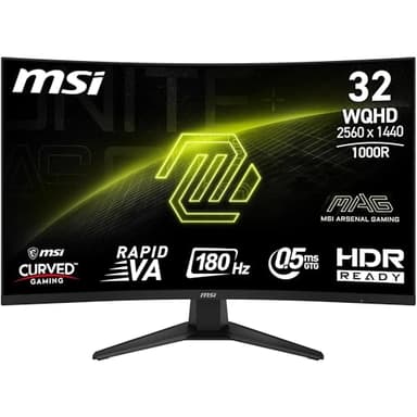 MSI MAG 325CQF Curved Gaming Monitor 32" WQHD - Rapid VA 1000R 2560x1440, 180Hz / 0,5ms (GtG, Min.), Adaptive Sync - DP 1.4a, HDMI 2.0b CEC, USB Type-C (DP Alt. w/ 15W PD)