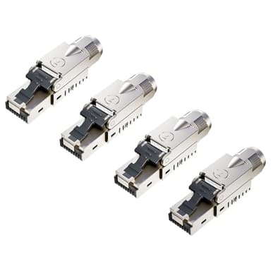 FGB 10 Gbps RJ45 CAT7 Netzwerkstecker Lan Stecker LSA Geschirmt RJ45 Stecker Werkzeuglos für Verlegekabel 600MHz für Patchkabel Verlegekabel CAT7 CAT6A, 4 Stück