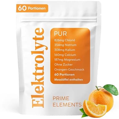 Elektrolyte hochdosiert ohne Zucker | 60 Portionen mit je 2000 MG | Elektrolyte Pulver für Sportler bei Flüssigkeitsverlust | Orangen-Geschmack