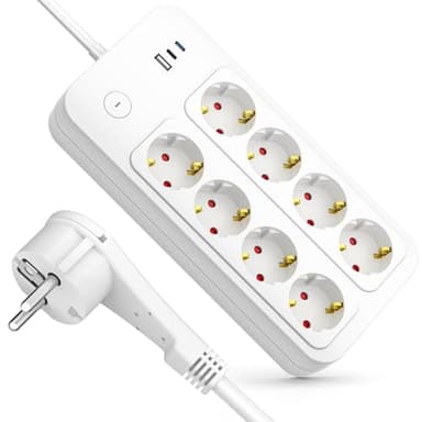 Steckdosenleiste 8-Fach mit Überspannungsschutz, Mehrfachsteckdose mit 3 USB, Steckdosenleiste 3M mit Kindersicherung, Steckdosenleiste Überspannungsschutz mit Schalter für Schlafzimmer Büro Küche