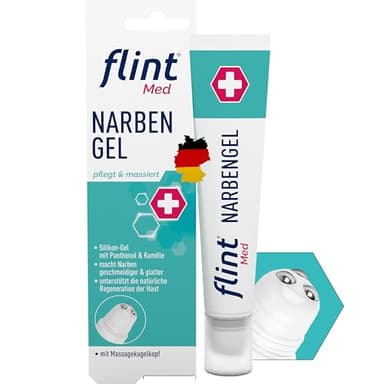 flint Med Narbengel – Narbensalbe mit integriertem Narbenroller, macht Narben geschmeidiger und glatter, für frische und alte Narben, vegan, transparent und hautpflegend, 17 ml