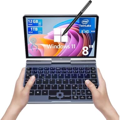 KOOSMILE 8" Touchscreen Laptop,Mini Laptops 2 in 1 Laptop mit Tastatur 12 GB LPDDR5-RAM, 512 GB/1 TB SSD, Wi-Fi 6, BT 5.2, HDMI, 2-MP-Kamera, Convertible-Notebook(N150-12GB+1TB)