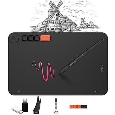 Grafiktablett VEIKK Voila L, 10 x 6 Zoll tragbares Zeichentablett mit 8192 Ebenen, Anpassen Mechanische Tasten und 1 Rad Graphics Tablet für Zeichnung,Online,E-Signaturen,Foto- und,Videobearbeitung