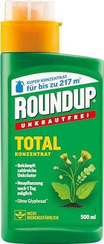 Roundup Unkrautfrei TOTAL Konzentrat, 500 ml - Unkrautvernichter, zur Bekämpfung von Unkräutern, Gräsern und Moos