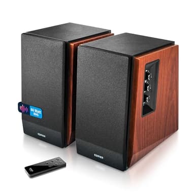 Edifier R1700BT Lautsprecher-Set 2 Regallautsprecher analoge + digitale Anschlüsse Bluetooth Echtholzgehäuse in Wood Anschlusskabeln Fernbedienung
