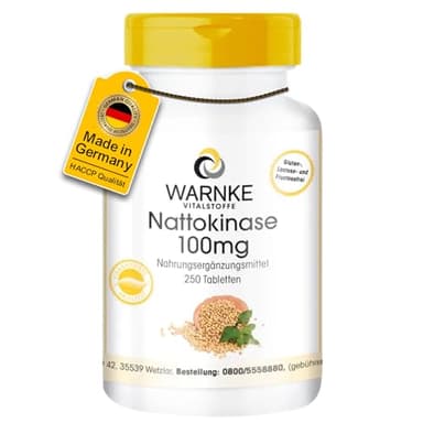 Nattokinase 100mg - 250 Tabletten - 2000 FU - hochdosiert - vegan | Warnke Vitalstoffe - Deutsche Apothekenqualität
