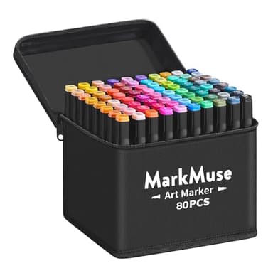 MarkMuse 80 Alkohol Marker Set, Doppelspitze (Meißel & Feinspitze) Blitzschnell Trocknende Alkohol Marker Stifte für Studenten, Künstler & Anfänger – Ideal für Manga, Skizzen, Design-Projekte