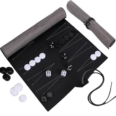 CXAFQ Backgammon Set, Hergestellt Aus Kunstleder, Klassisches Backgammon Brettspiel Tragbares Reise Strategie Backgammon, Das Camper & Travel-Fans, Schwarz Und Weiß,25.5*34.5cm,Aufrollbar.