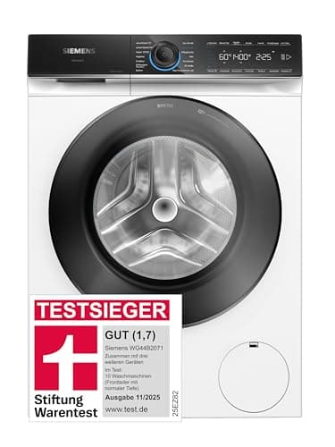 Siemens WG44B2071, Stiftung Warentest Testsieger*, iQ700, Smarte Waschmaschine 9 kg, 1400 UpM, Made in Germany, schneller Waschen mit speedPack XL, Antiflecken-System, smartFinish für weniger Falten