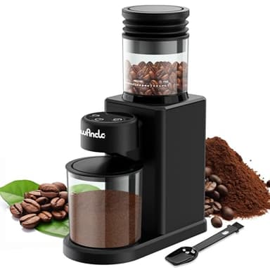 Wancle Elektrische Kaffeemühle Kaffeebohnenmühle Touch-Ausgabe mit Kegelmahlwerk - 25 Mahlgrade, Präzisionstimer, Antistatisch, Kompakt mit Gebläse, 200W Motor