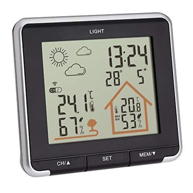 TFA Dostmann Digitale Life, Wetterstation mit Funk, inkl Aussensensor, Hintergrundbeleuchtung, Aussen-und Innentemperatur, schwarz, L 138 x B 28 (67) x H 125 mm