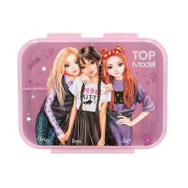 Depesche 13257 TOPModel Rebel Kitty - Brotdose in Lila, mit Model Motiv und Leo Muster, Lunchbox mit 3 Fächern und transparentem Deckel