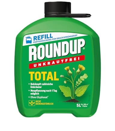 Roundup Unkrautfrei TOTAL, 5 Liter Nachfüller - Unkrautvernichter, zur Bekämpfung von Unkräutern, Gräsern und Moos
