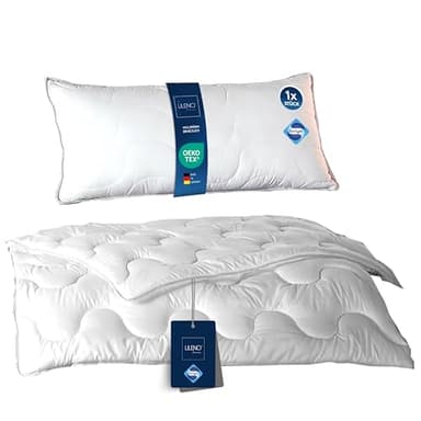 LILENO HOME Bettdecke 135x200 Set mit Kissen - Ganzjahre Bettdecke 135x200 mit Kopfkissen 40x80 cm als Set - Decke und Kissen mit antibakterieller Ausrüstung u. Kochfest bis 95° C